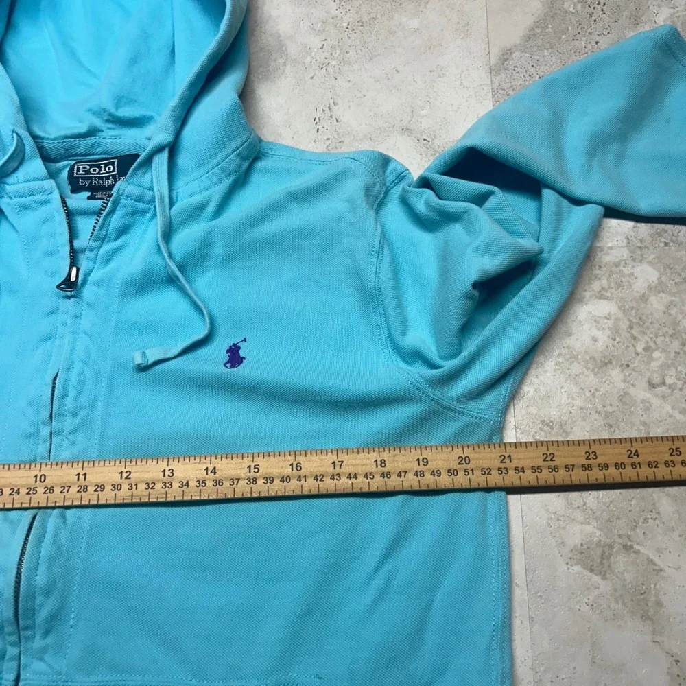 Polo Ralph Lauren Zip Up Hoodie Turquoise Blue Mens Size M Pique Cotton Pony